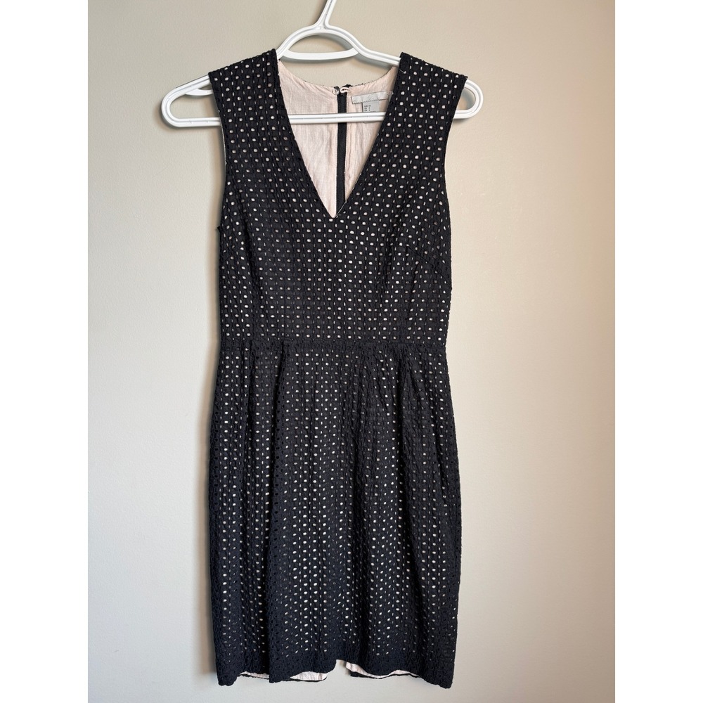 H&M Womens Black Eyelet Sleeveless V-Neck Cotton Dress 4 Boho Summer Preppy